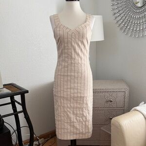 Banana Republic Beige Pinstripe Midi Dress